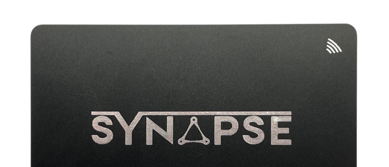 Synapse matte-black NFC digital business card with contactless tap symbol